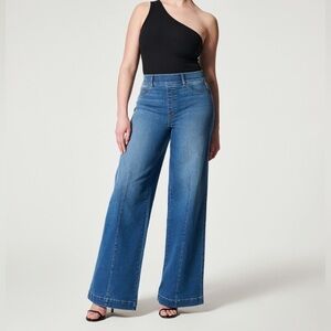 Spanx Wide Leg Seamed-Front Pull-On Jeans